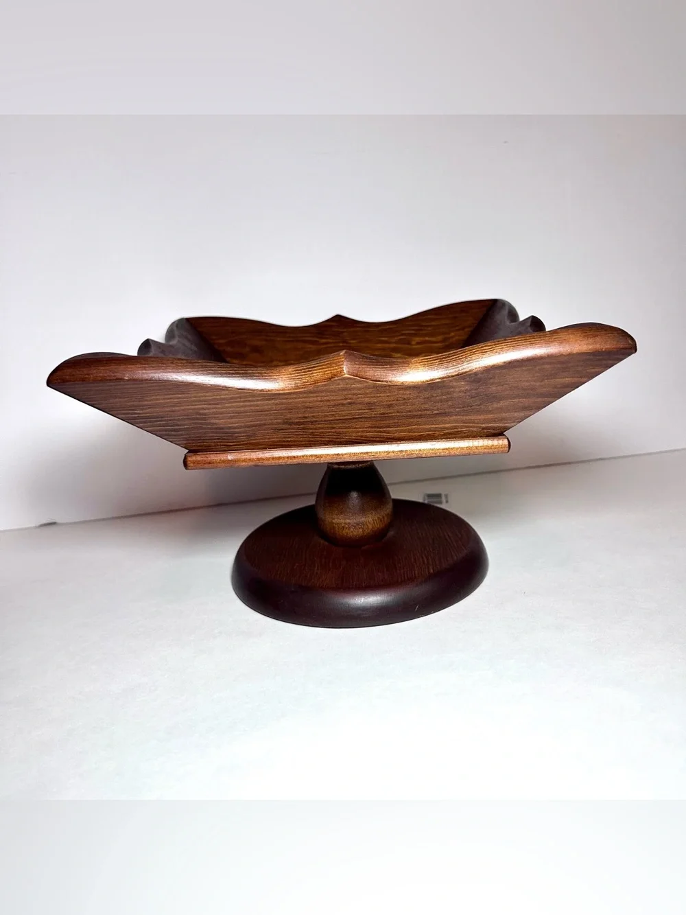 Vintage Mid-Century Modern Cornwall Wooden Pedestal Fruit Nut Bowl